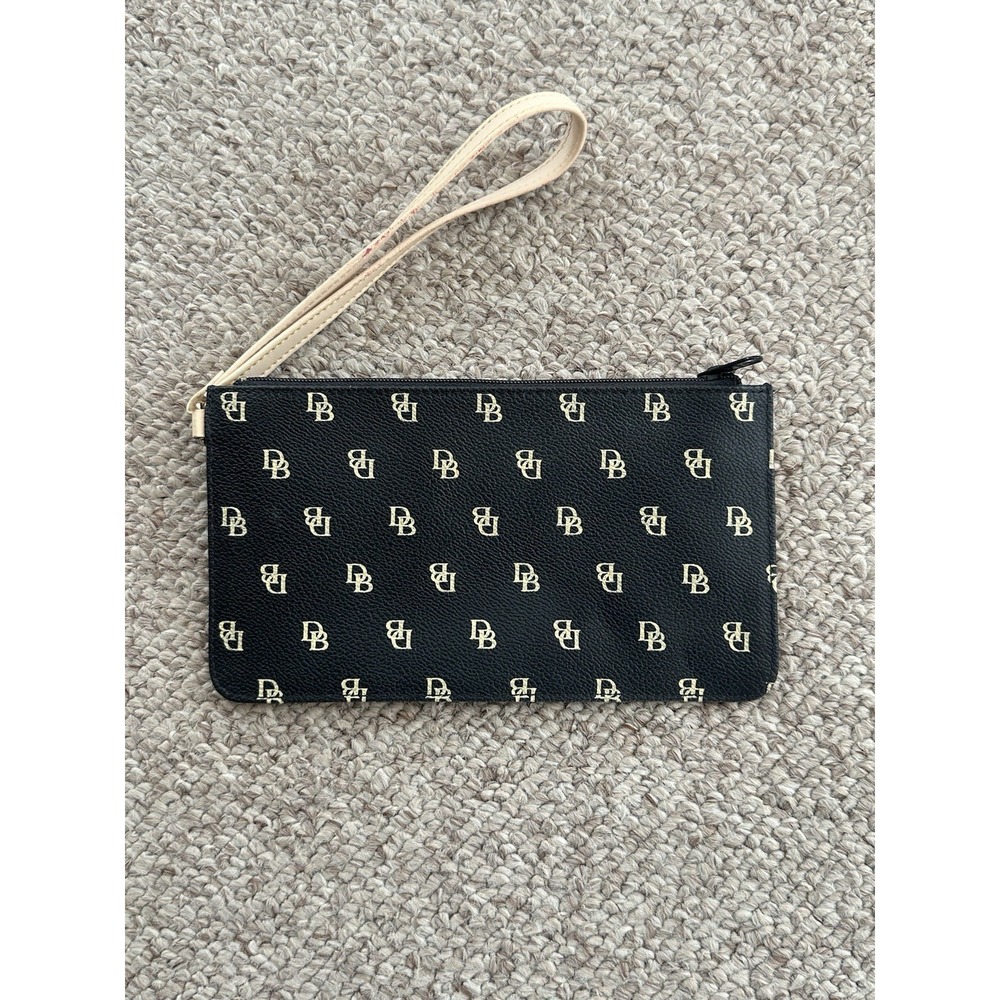 Dooney & Bourke Signature Wristlet Wallet & ID Holder Key Chain Brown Beige